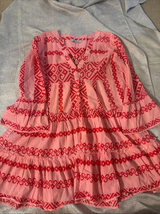Bindu Dresses & Skirts - Women's Pink & Red Long Sleeve Tiered Dress